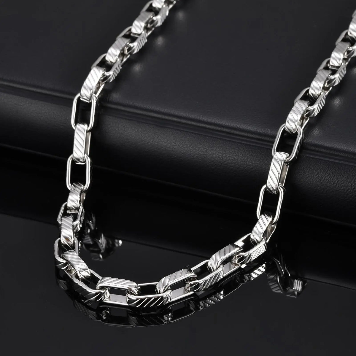 Chunky Embossed Chain Necklaces for Men Boys,Never Fade Stainless Steel Rectangle Chain Collar,Rock Punk Jewelry Gifts