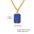 Casual Stainless Steel Men's Rectangular Necklace,Blue Natuarl Stone Lapis Lazuli Pendant,Birthday Father Anniversary Gift