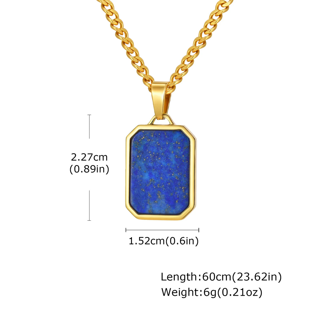 Casual Stainless Steel Men's Rectangular Necklace,Blue Natuarl Stone Lapis Lazuli Pendant,Birthday Father Anniversary Gift