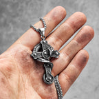 PENDRA Dragon Circling Cross Steel Necklace