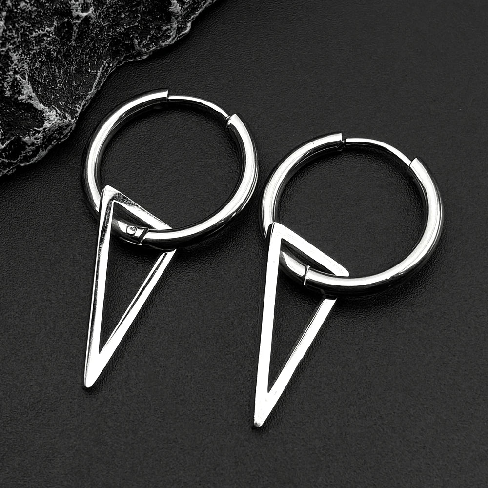 Stainless Steel Triangle Geometry Hoop Earrings For Men Women Gothic Pop Silver Color Hip hop Drop Earring Punk Party Jewelry