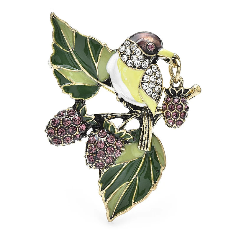 PENDRA Fruitbird Cute Fruit and Bird Brooch