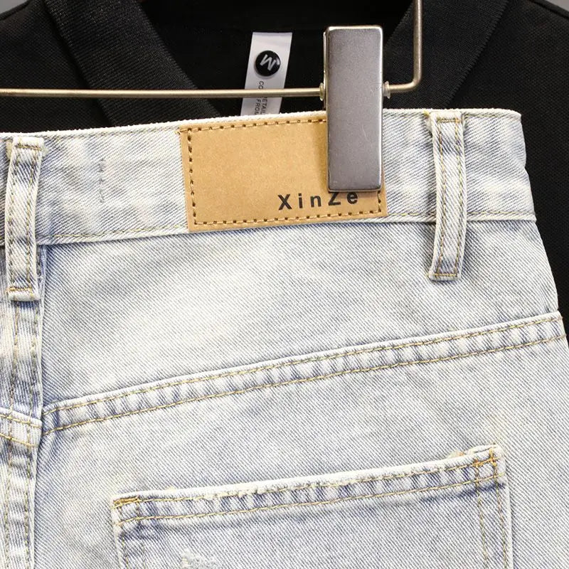 High Quality New Summer Korean Luxury Clothing Design Men's Casual Denim Shorts Distressed Cat Whisker Streetwear Short Pants