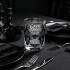 Gothic Skull Bat Whiskey Glass, Ozzy Inspired Gold Rim Cocktail Glass