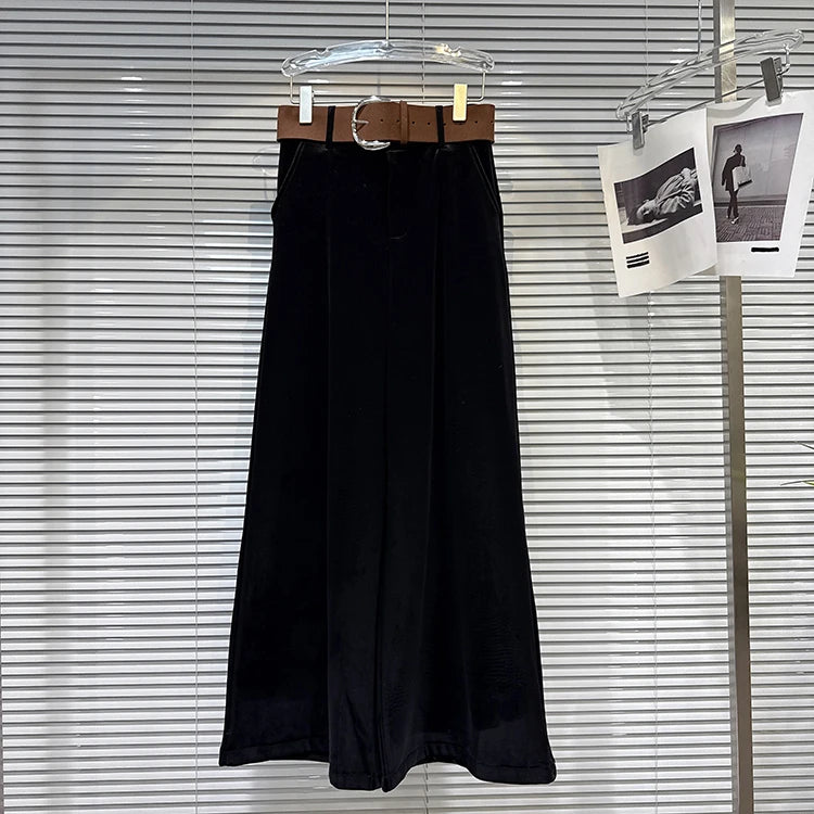 2025 winter new niche fashion solid color wide waistband drooping sensation and plush loose velvet wide leg pants
