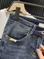 Trendy Brand 2026 Versatile Labeled Jeans for Men Stretch Slim Fit Simple Skinny Pants Trendy Cat Whisker Slimming Cropped Pants