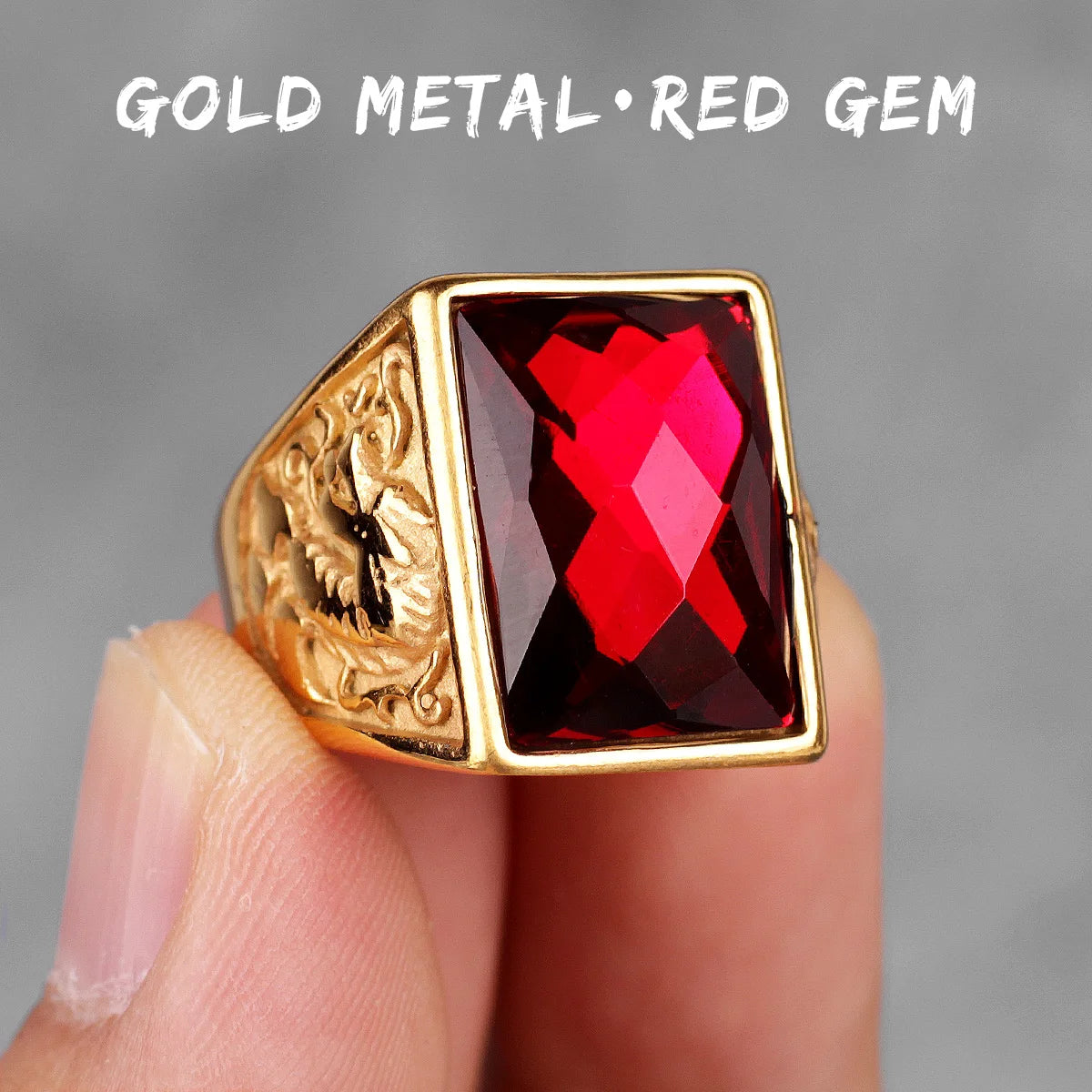 PENDRA Rhinestone Dragon Phoenix Steel Ring