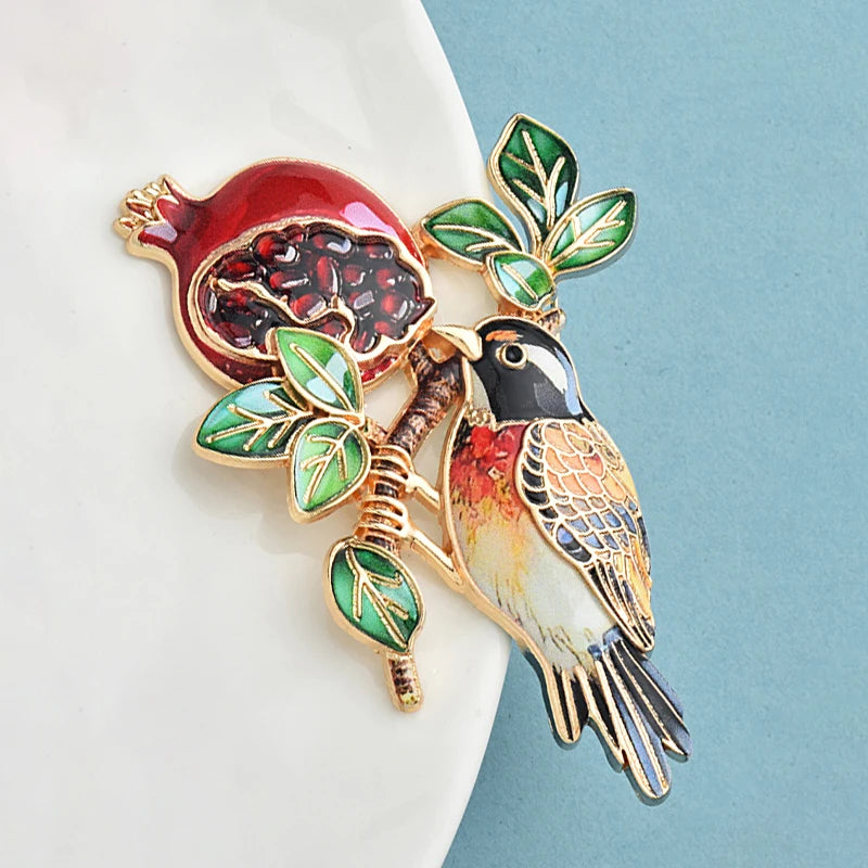 PENDRA Pomegranate Bird Animal Fruit Flower Brooch