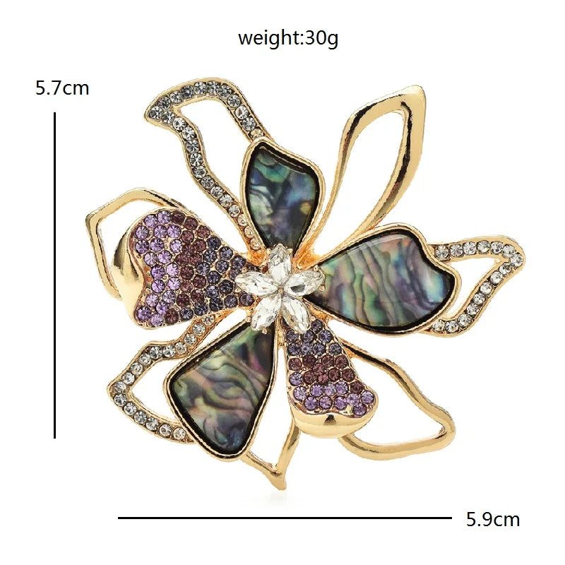 PENDRA Flora Double-Layer Rhinestone Enamel Flower Brooch