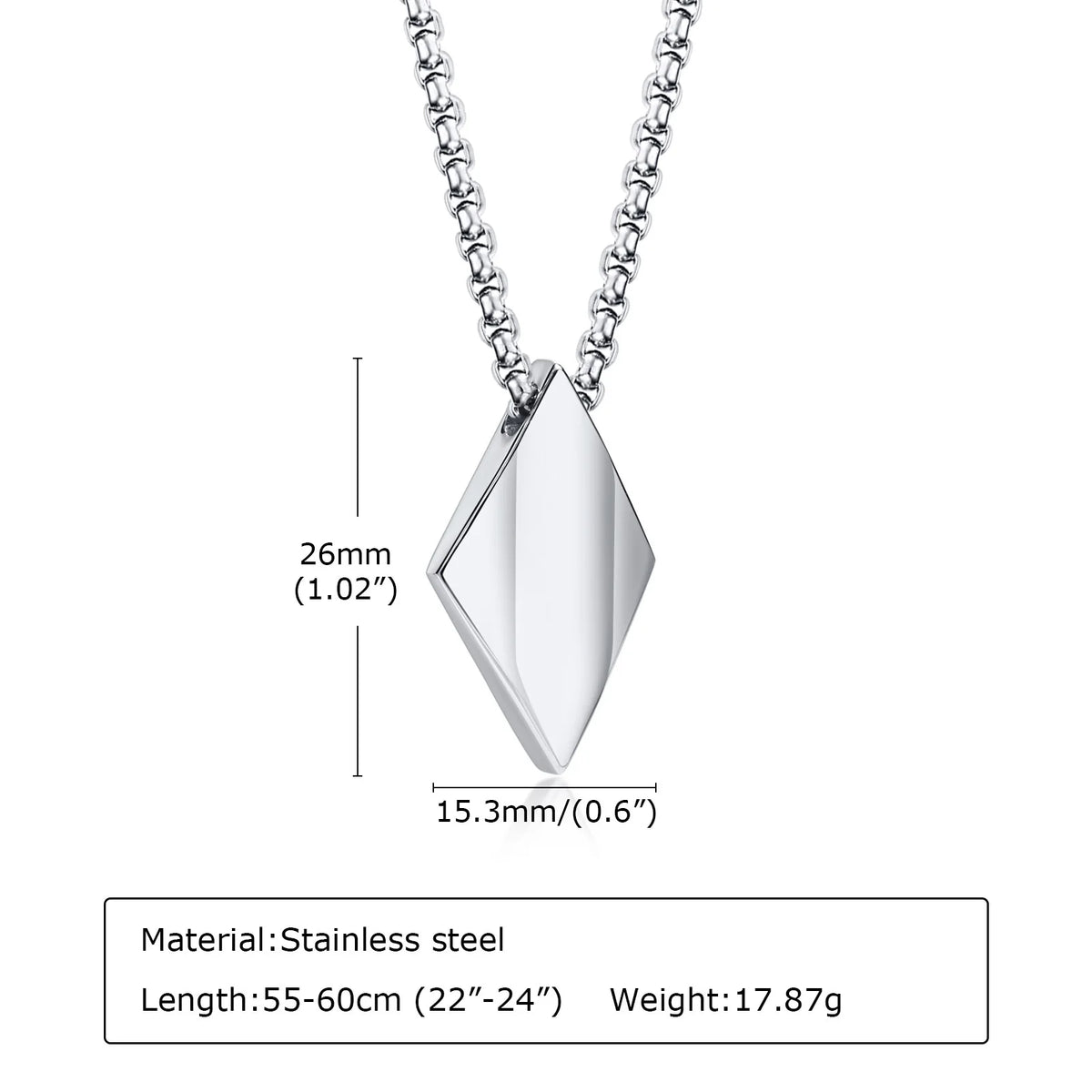 Minimalist Stainless Steel Geometric Rhombus Necklace for Men, Stacking 8MM Simulated Pearl Beads Chain Collar