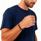 Men's Beaded Bracelet,Tiger Eye Stone Black Beaded Bracelets,Casual Jewelry Gift for Him Boys