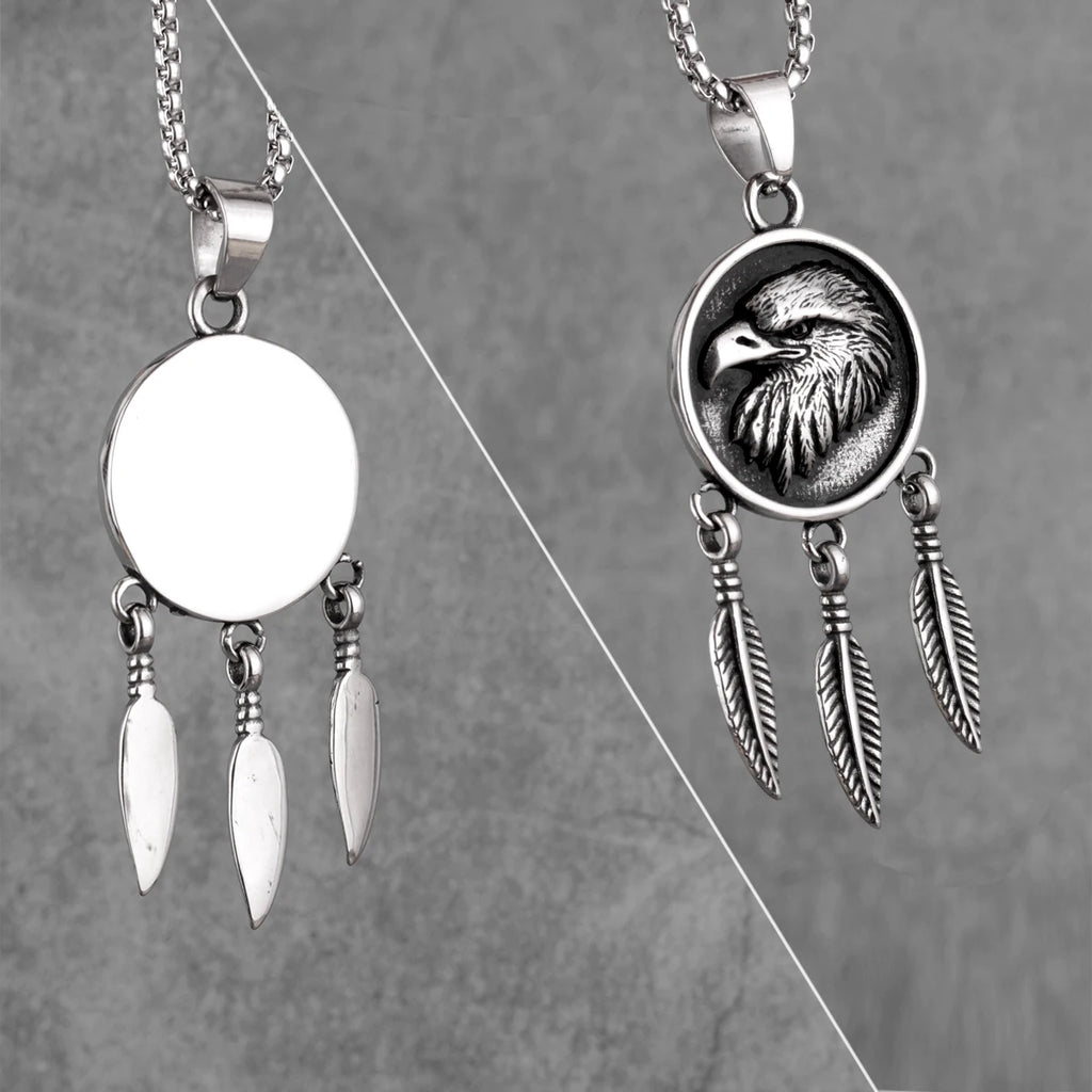 PENDRA Indian Eagle Feather Steel Necklace