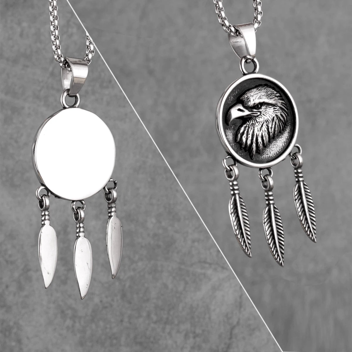 PENDRA Indian Eagle Feather Steel Necklace