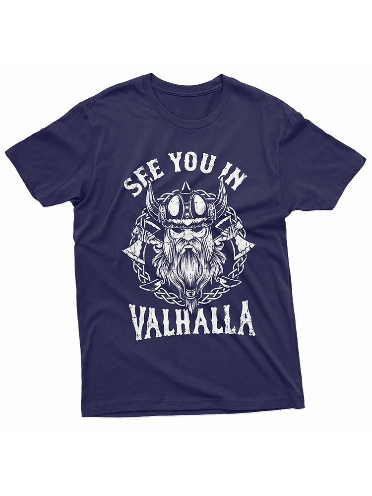 Summer Men's Street Fashion Short-sleeved Top Men's Viking Warrior T-Shirt Valhalla Nordic Norse Mythology Odin Thor T-shirt