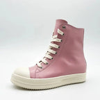 PENDRA Blush Titan Pink Genuine Leather High-Top Thick-Sole Sneakers