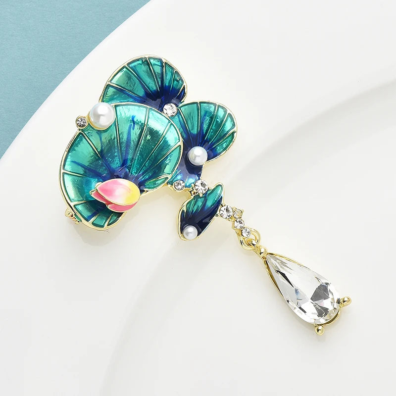 PENDRA Lotuselle Waterdrop Lotus Flower Brooch