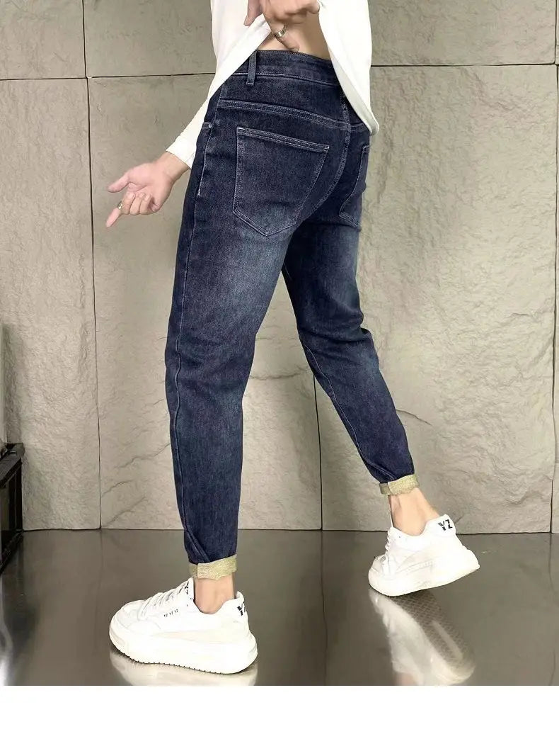 New Harajuku Fashion Trendy Spring Autumn Slim Fit Casual Jeans for Men Vintage Tapered Pencil Pants Stretch Boyfriend Jeans