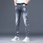 Hot Sale Men's Luxury Jeans Streetwear Denim Pants Punk Distressed Hole Tiger Embroidery Patches Stretch Skinny Ripped Trouser