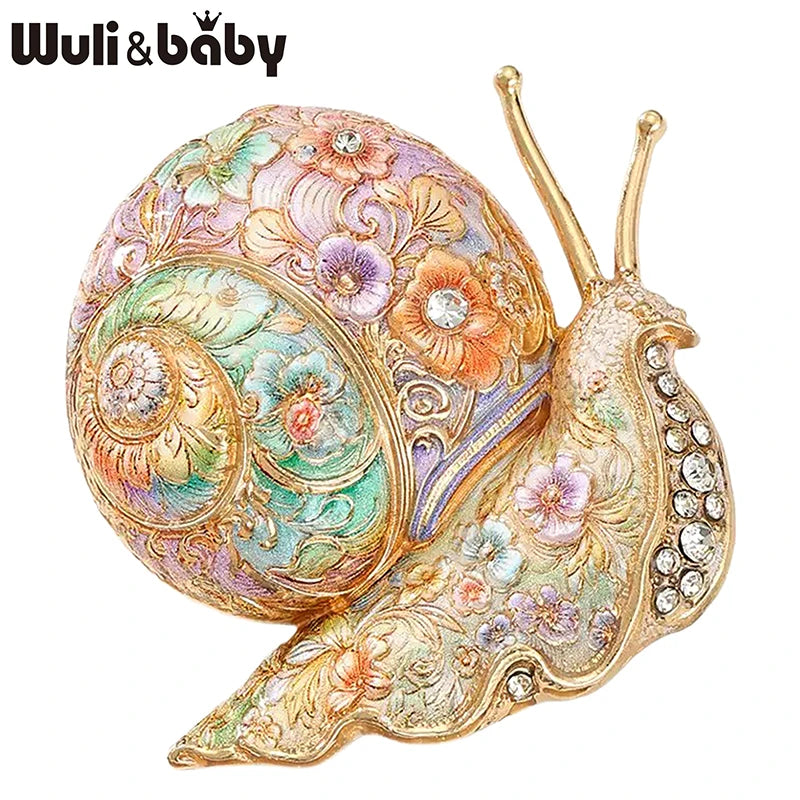 PENDRA Garden Snail Rhinestone Enamel Brooch
