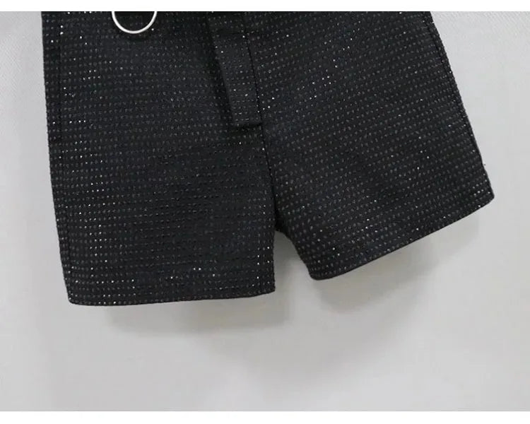 Rhinestone Shorts Women Wide Leg Shorts High Waist Sexy New Fashion Elastic Waist Diamond Casual Hot Pants Female belt