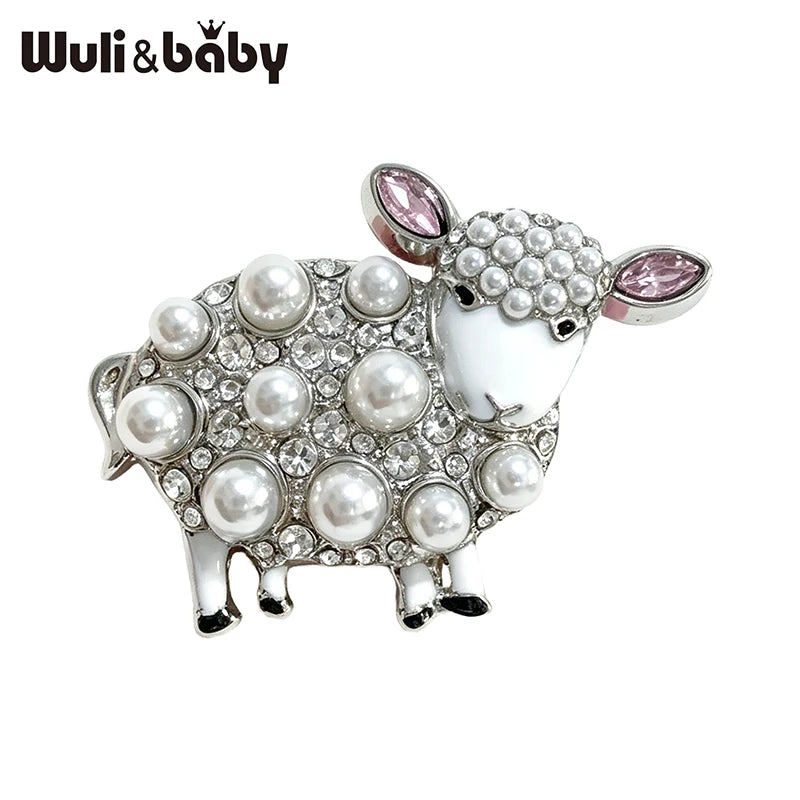 PENDRA Pearl Sheep Rhinestone Brooch