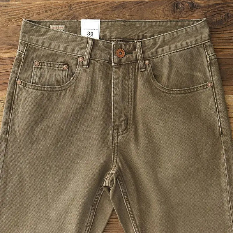 Cowboy Korean Goods Retro Yellow Mud Dyed Small Straight Jeans Men's Spring and Autumn Khaki Ami Kaji Washed Casual Trousers