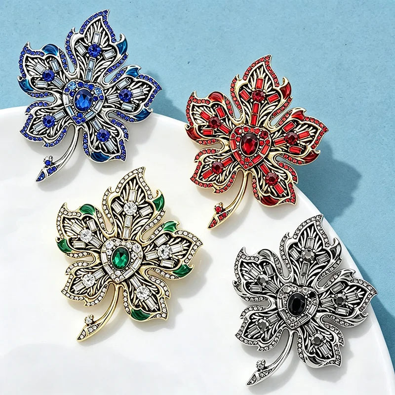 PENDRA Mapletta 4-Color Vintage Rhinestone Leaf Brooch