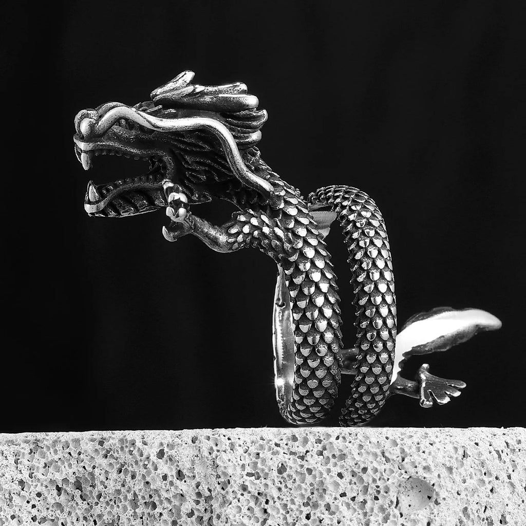 PENDRA Chinese Dragon Biker Steel Ring