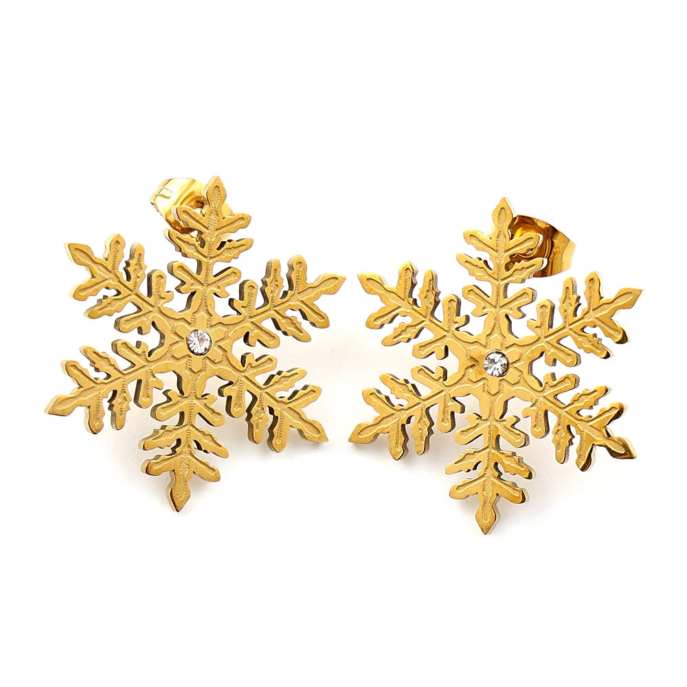Stainless Steel Snowflake Stud Earrings Inlaid Crystal Winter Snow Flake Earrings Christmas Holiday Jewelry Gift for Women Girl