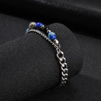 Hip Hop Natural Stone Beaded Bracelet for Men,Stainless Steel Turquoise Double Layer Spliced Chain Bracelet,Boho Jewelry
