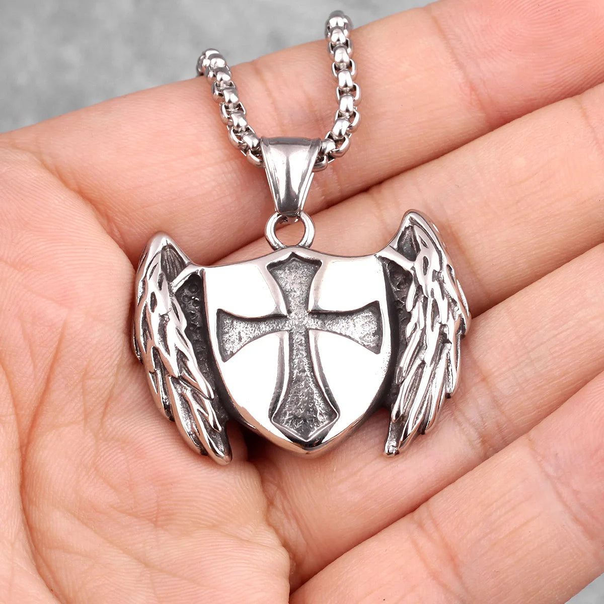 Cross Shield Crusader Stainless Steel Men Necklaces Pendants Chain Punk for Boyfriend Male Jewelry Creativity Gift Wholesale