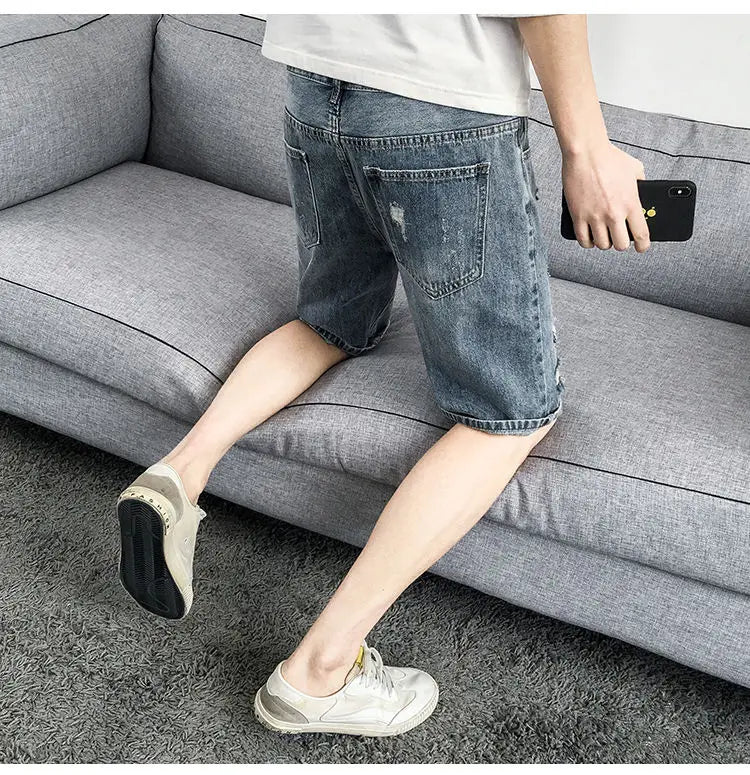 PENDRA Denim Washed Distressed Pants