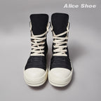 PENDRA Pleated Noir Black Canvas High-Top Zip Thick-Sole Platform Sneakers