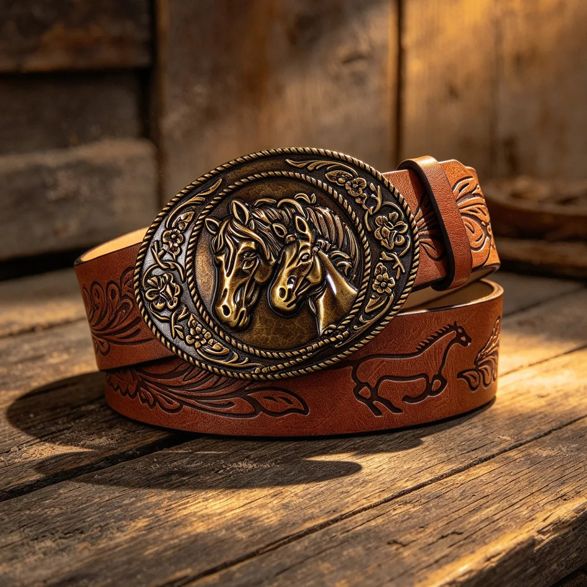 Western Cowboy Designer PU Leather Belt for Men and Women Waist Strap Horse Decoration Floral Engraved for Jeans Trousers