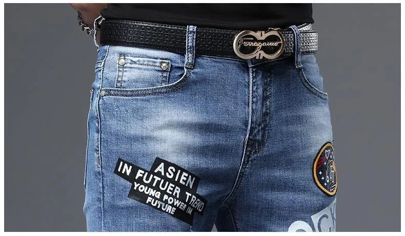 Spring Summer White Hot Drill Ripped Cowboy Korean Style Streetwear Men Washed Luxury Holes Slim Hip-hop Stylish Jeans Trousers