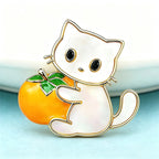 PENDRA Lovely Holding Persimmon Tomato Cat Brooch