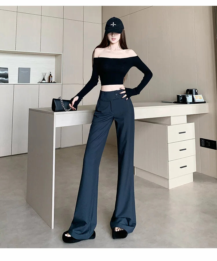 Advanced style suit pants women autumn high waisted slim fit versatile hanging down feeling casual and wide leg pants