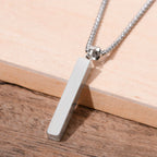 Waterproof 3D Vertical Bar Necklaces for Men,Minimalist Stainless Steel Geometric Pendant with Box Chain,Male Collar Jewelry