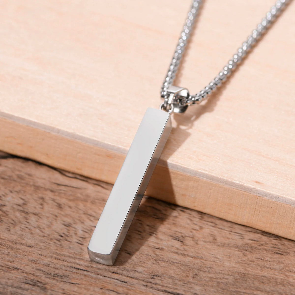 Waterproof 3D Vertical Bar Necklaces for Men,Minimalist Stainless Steel Geometric Pendant with Box Chain,Male Collar Jewelry
