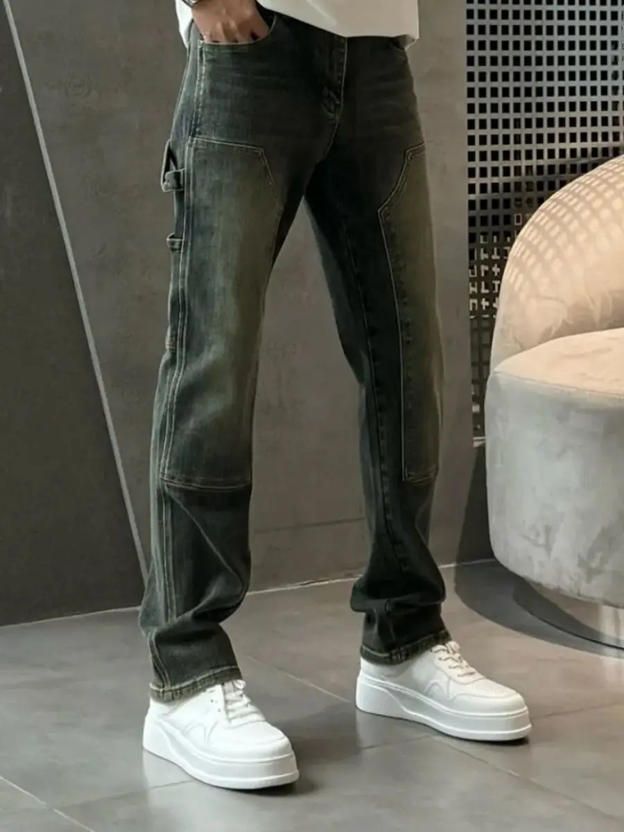 Spring Summer New Vintage Casual Slimming Straight-Leg Pants Washed Loose Micro-Cone Workwear Jeans for Men Man Clothes