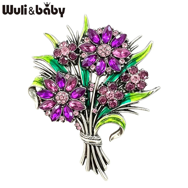 PENDRA Crystaline 4-Color Rhinestone Flower Brooch