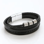 Black Multi Layers Leather Bracelet for Men,Metal Tube Charm Handmade Braided Rope Leather Bracelet,Gift for Husband Dad Son