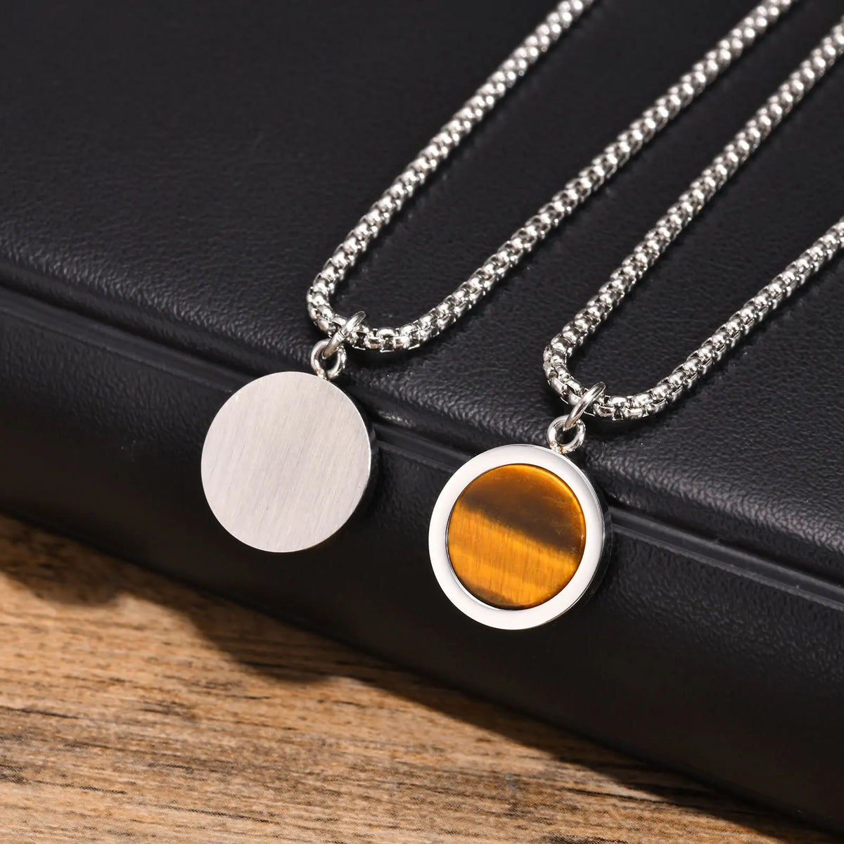 PENDRA Tiger Stone Round Pendant Necklace