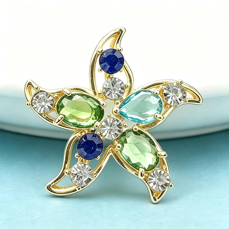 PENDRA Crystal Seastar Rhinestone Starfish Brooch