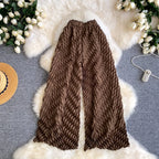 Lazy style high waisted casual wide leg pants women in spring and summer new stretch solid color loose versatile pants