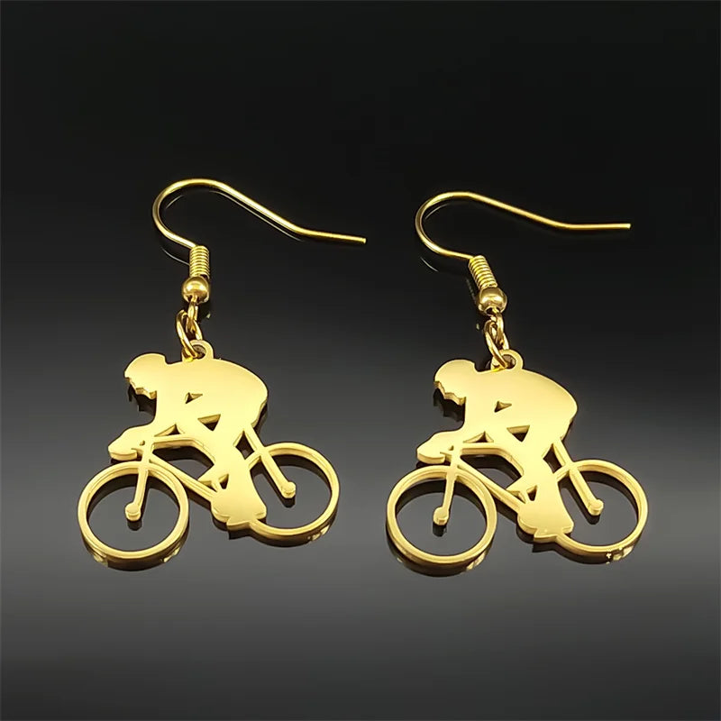 Hiphop Bike Man Dangle Earrings For Women Men Stainless Steel Gold Silver Color Male Drop Earring Jewelry Gifts