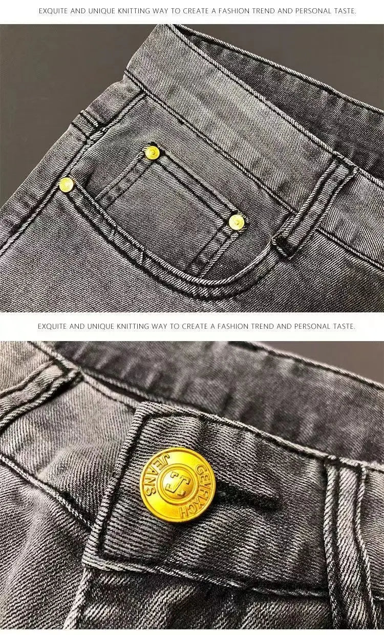 High-end Hot Diamond Jeans Men's Spring and Autumn Tide Brand Slim-fitting Small Feet Tiger Print Gray Casual Men Trousers Man