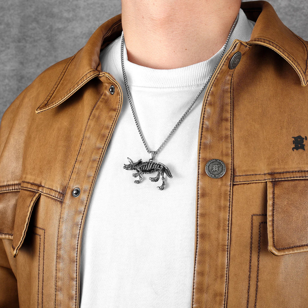 PENDRA Triceratops Dinosaur Skull Steel Necklace