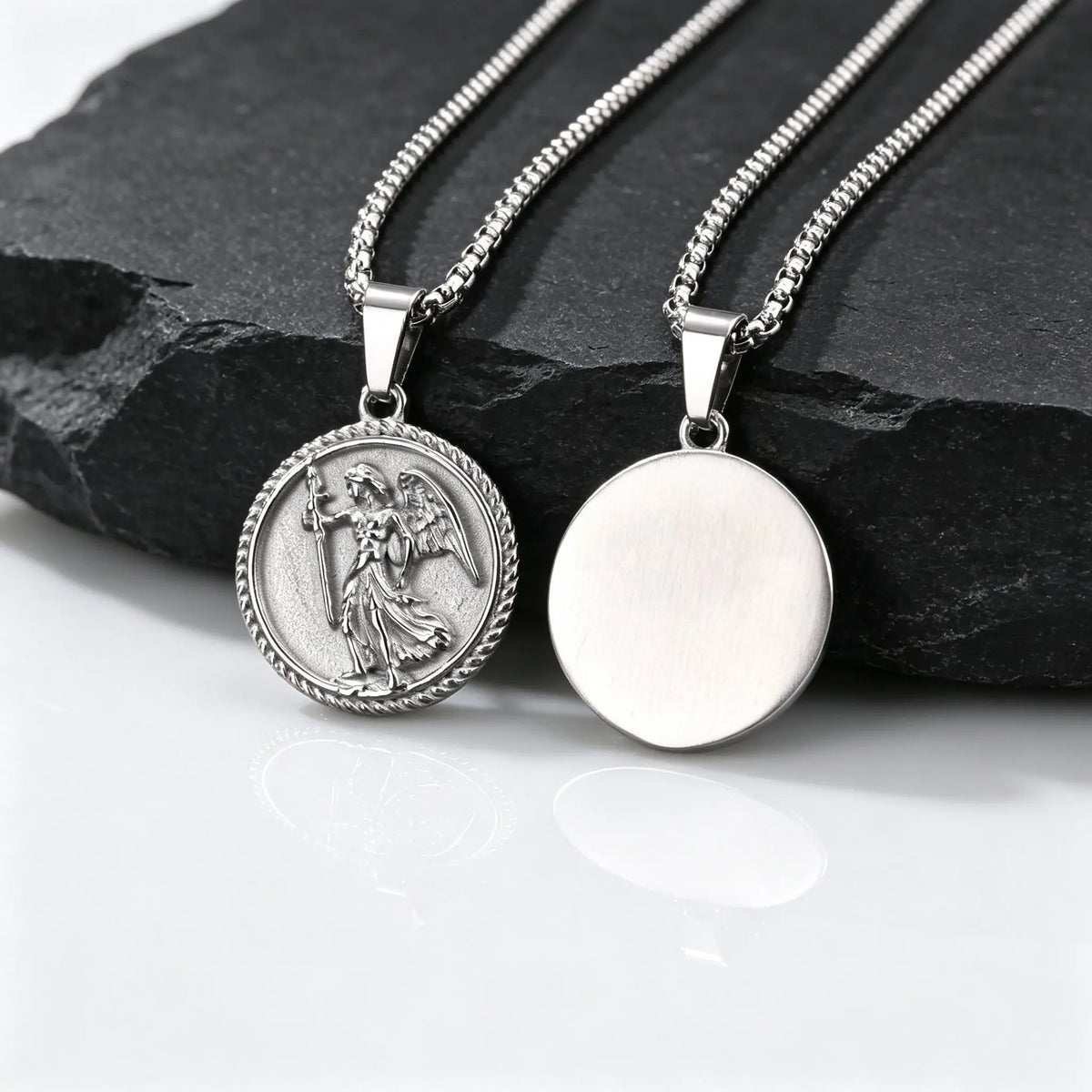 Saint Michael Archangel Pendant Necklace for Men,Stainless Steel Round Medal Neckalce,Religious Amulet Jewelry Gift