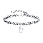 Mens Initials Cuban Links Bracelets,Stainless Steel A-Z 26 Letters Alphabet Charm Chain Wristband Adjustable,Casual Jewelry Gift